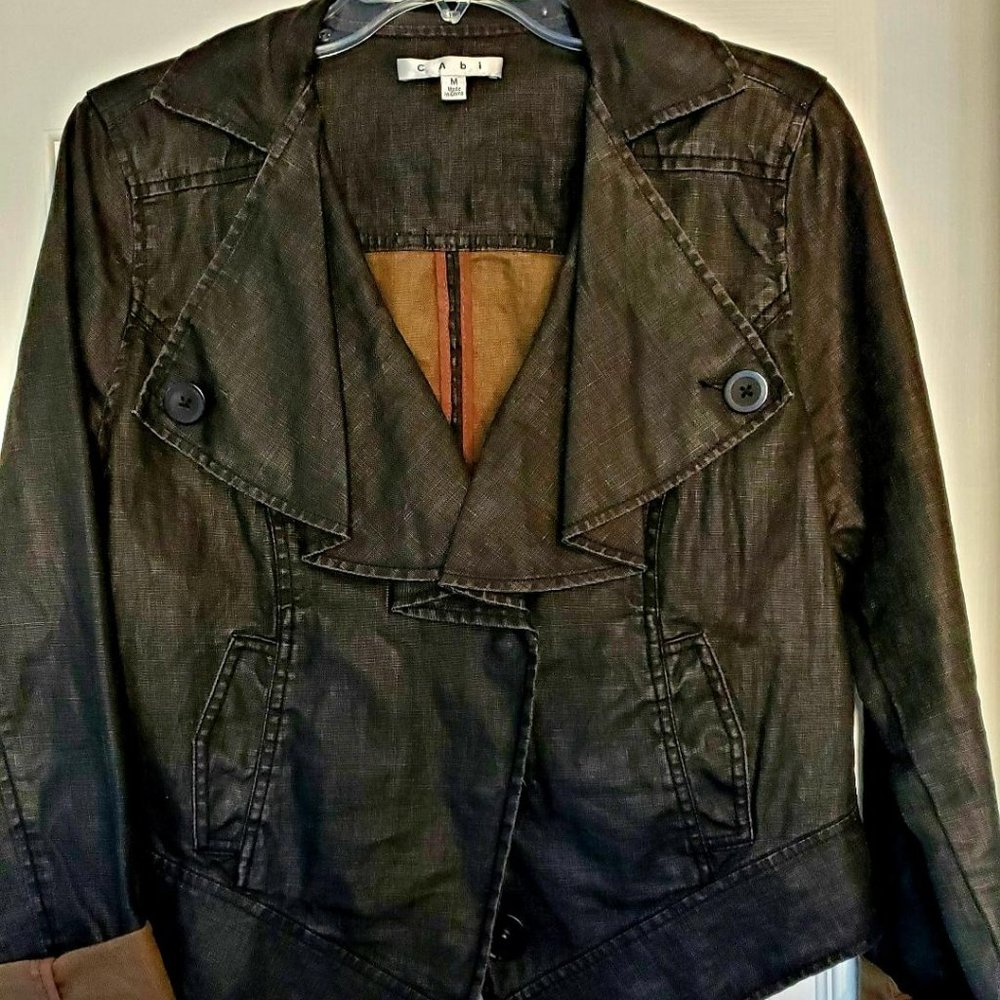 VINTAGE CAbi - Waxed Linen Faded Black Moto Jacket